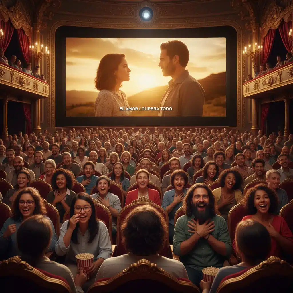 Audiencia global disfrutando de una película española en un cine internacional