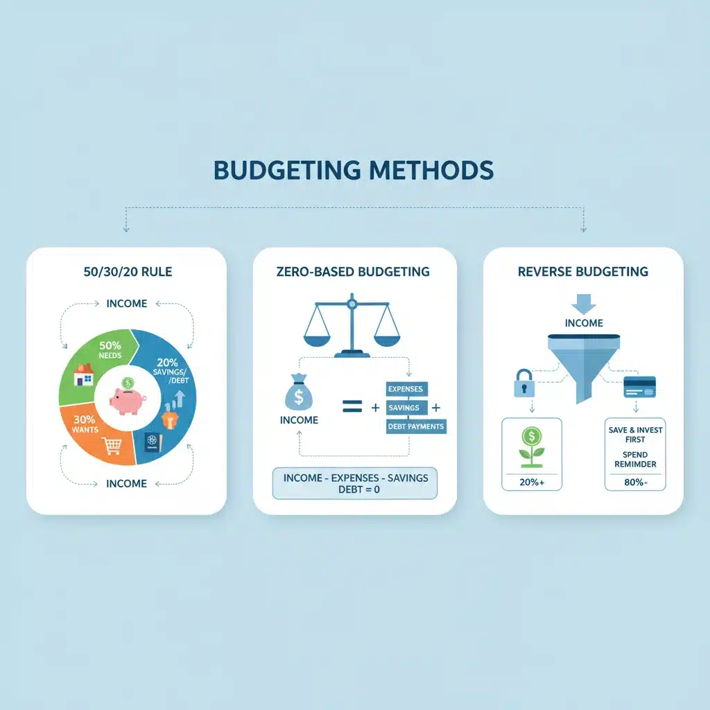 Infographic showing various budgeting methods for financial planning