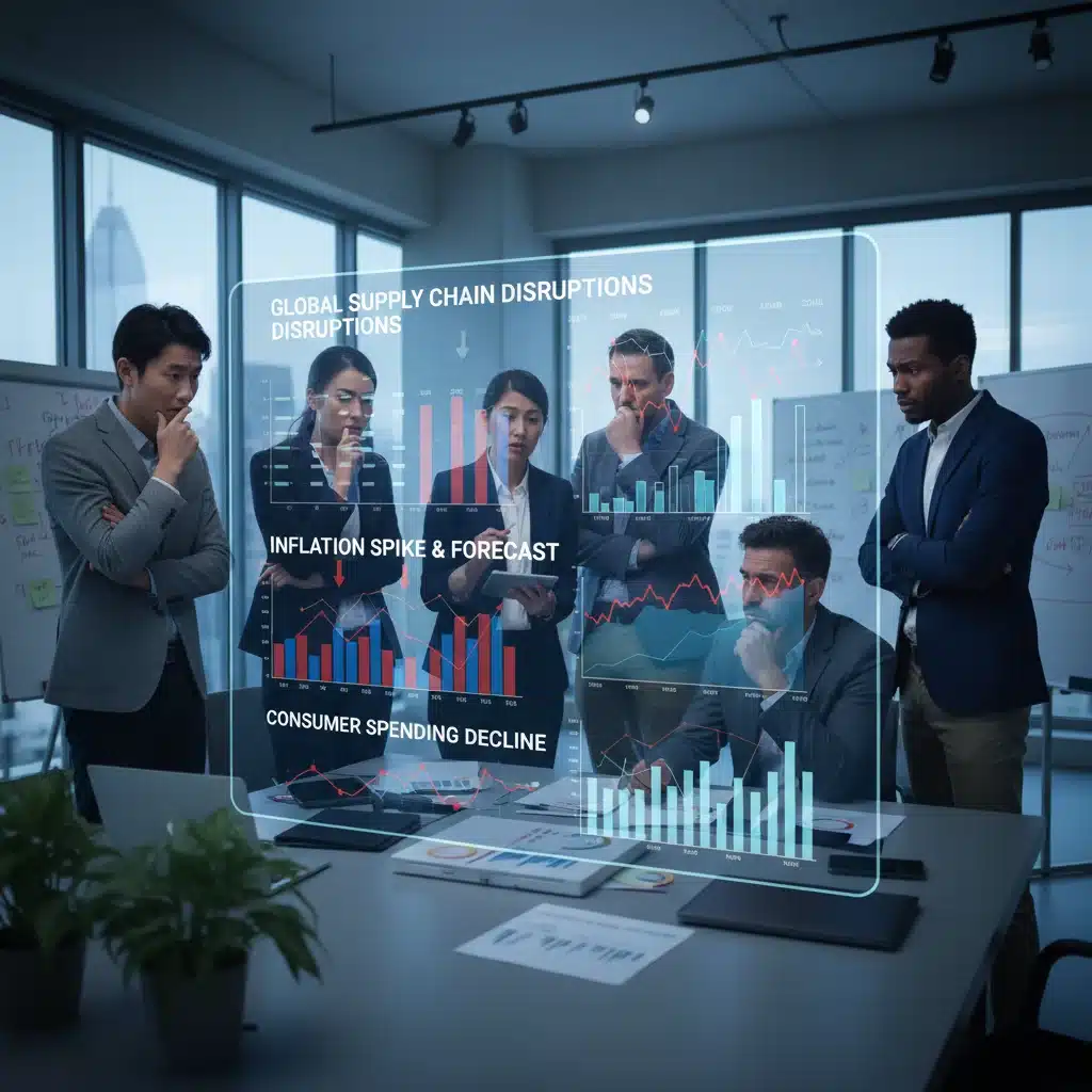 Business leaders analyzing economic data and strategizing for future resilience