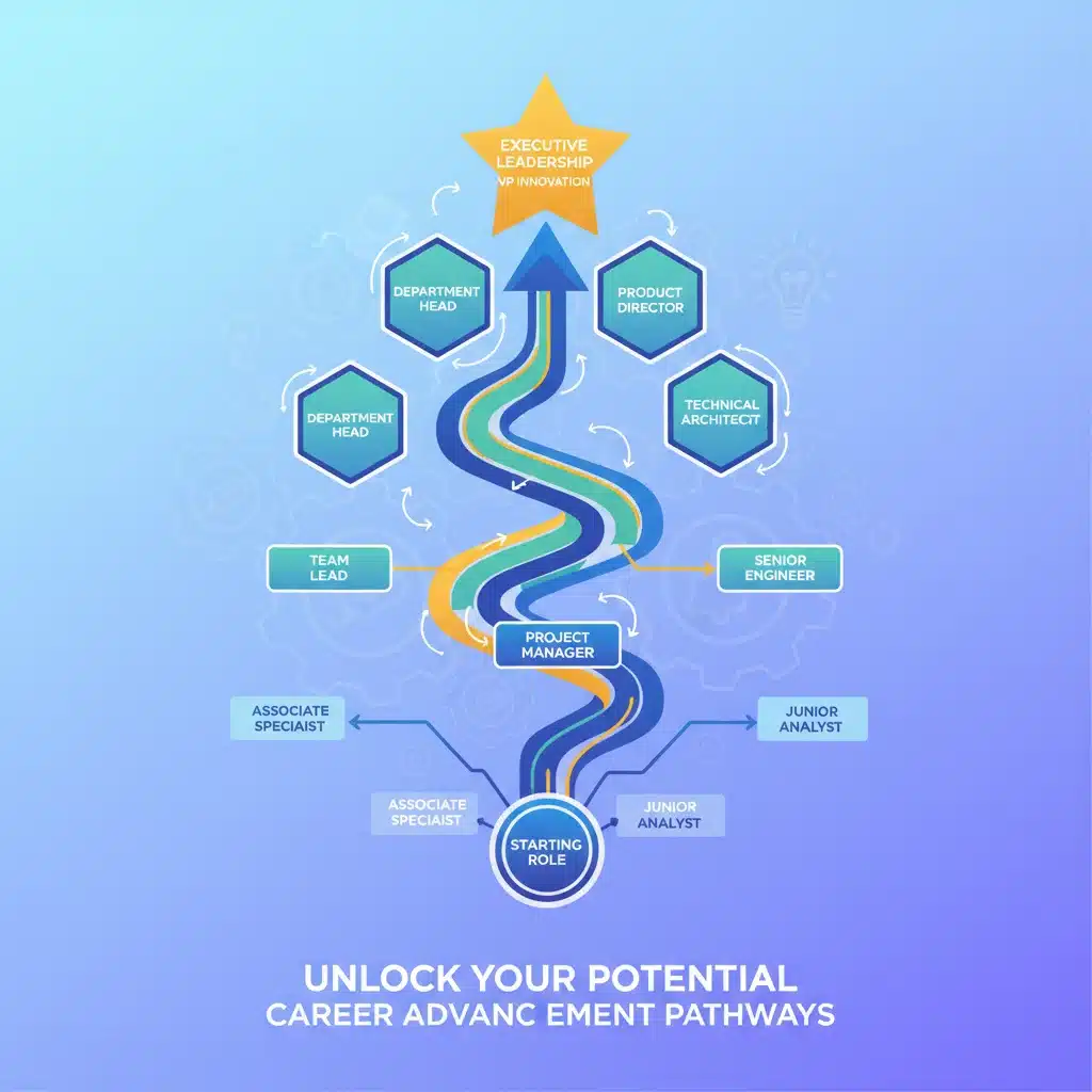 Career growth path illustration with upward arrows and job titles