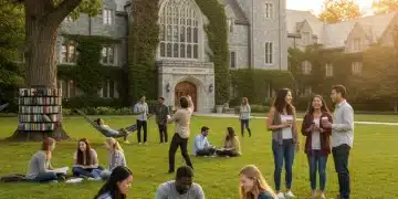 Diverse college students on campus, symbolizing academic aspirations and community.