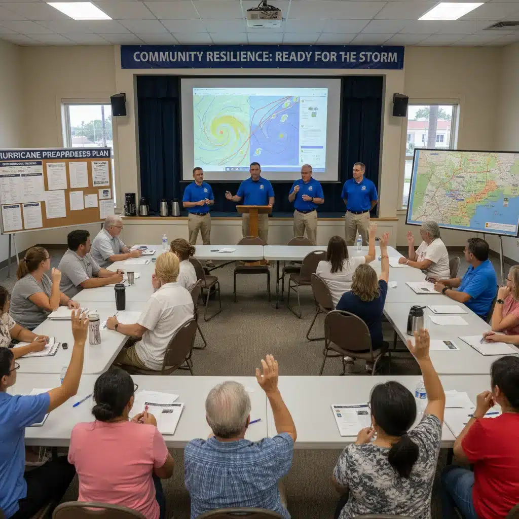 Community members discussing hurricane preparedness plans