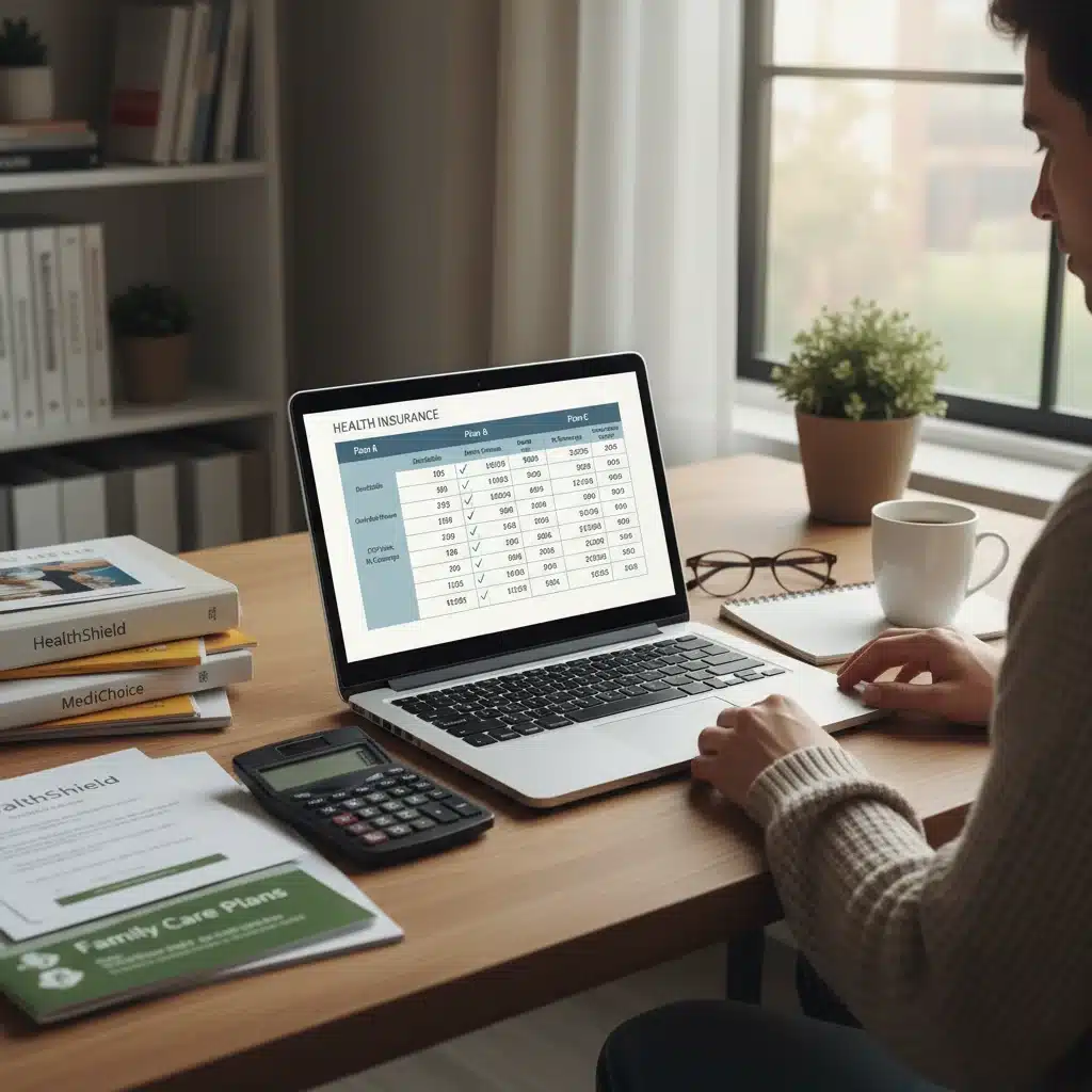 Individual comparing health insurance plans on a laptop to find the best coverage.