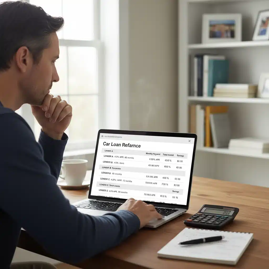 Person comparing car loan refinance offers on a laptop