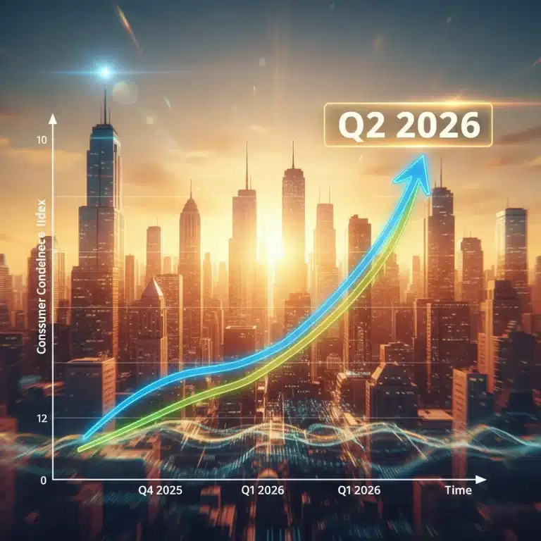 Graph showing rising consumer confidence index for Q2 2026, indicating economic recovery.