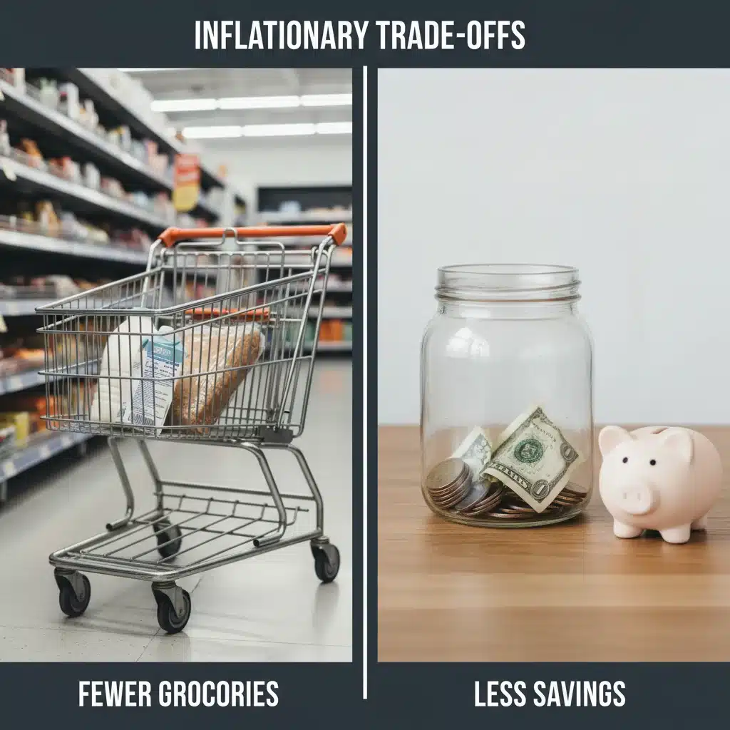 Consumer trade-offs: reduced spending on non-essentials and impact on savings during inflation.