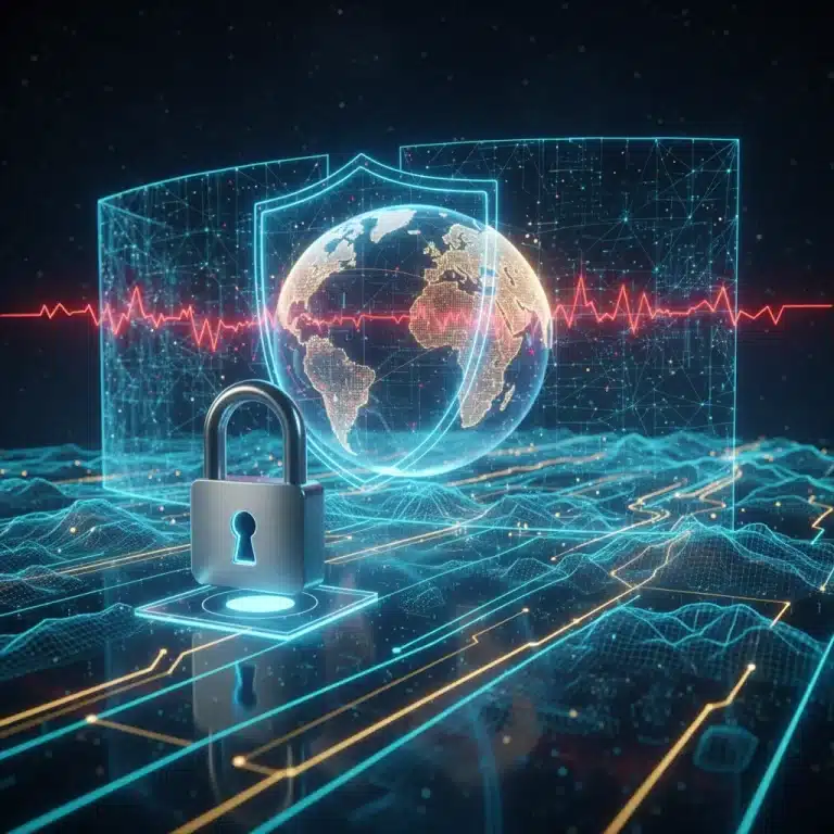 Digital shield protecting global data from cyber threats