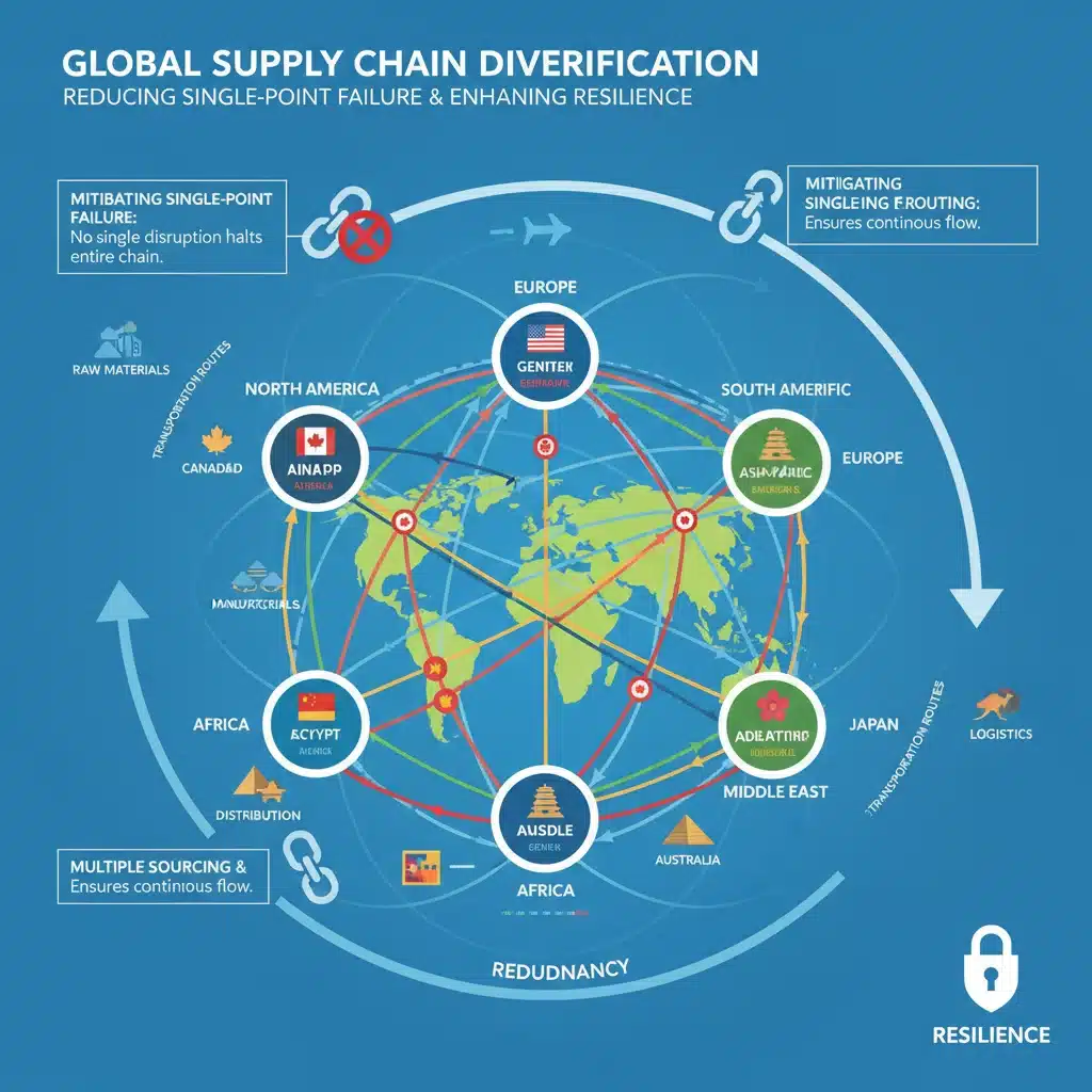 Infographic showing diversified global supply chains for enhanced economic resilience.