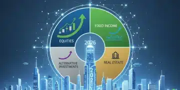 Mastering Diversified Investment Portfolios: 2026 Risk Management Strategies Diversified investment portfolio chart with growth arrows and futuristic city background.