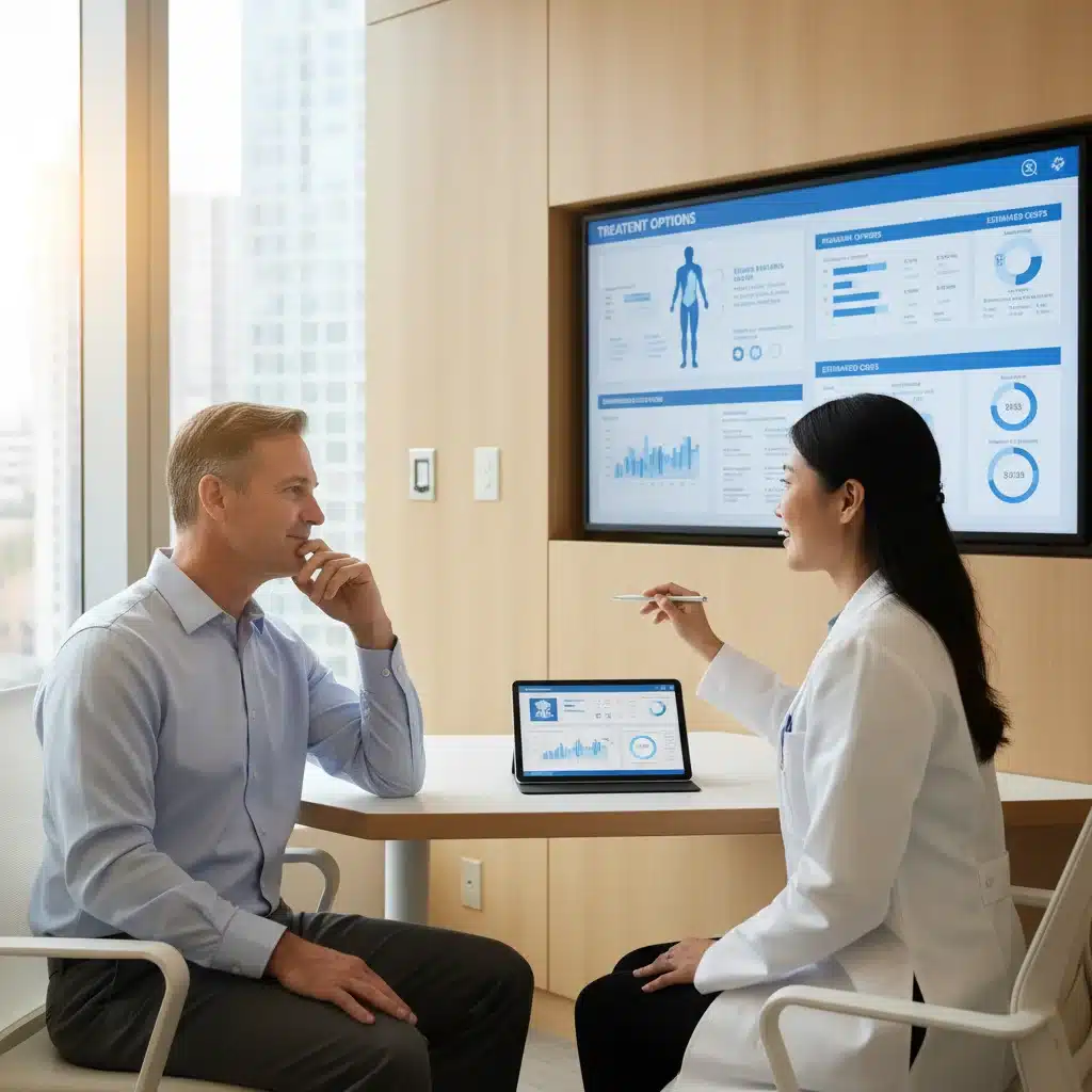 Patient discussing treatment options and costs transparently with a doctor.
