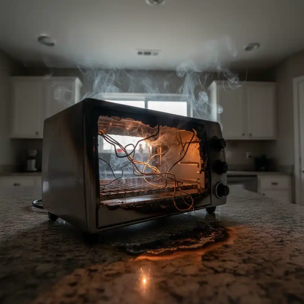 Damaged electrical appliance with frayed wires, representing a fire hazard