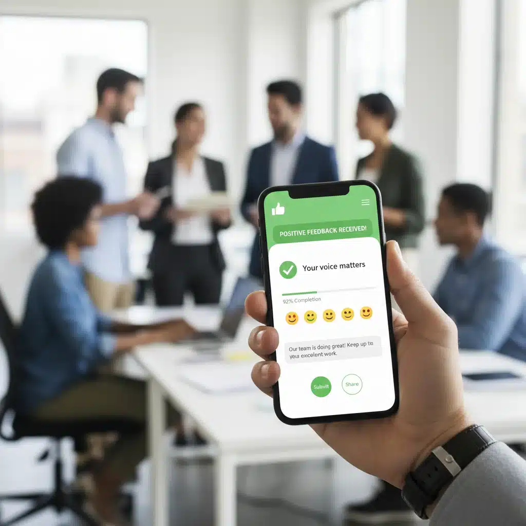 Employee giving feedback via a mobile survey application