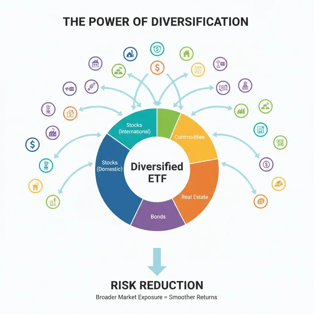 Infographic demonstrating ETF diversification and risk management