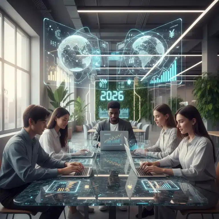 Young diverse individuals learning about ETF investing on digital devices in 2026