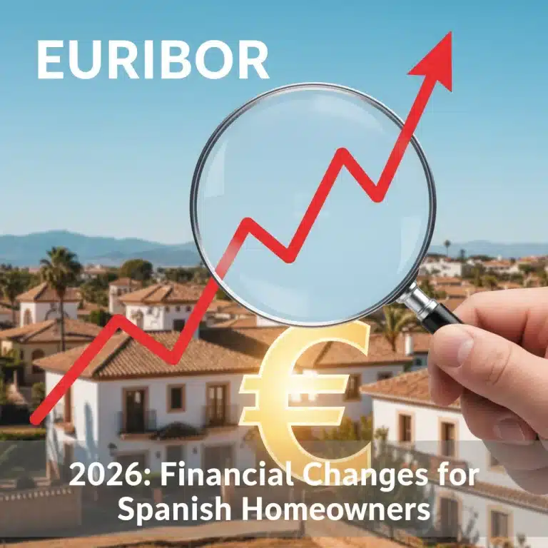 Rising Euribor graph impacting Spanish mortgages and real estate in 2026