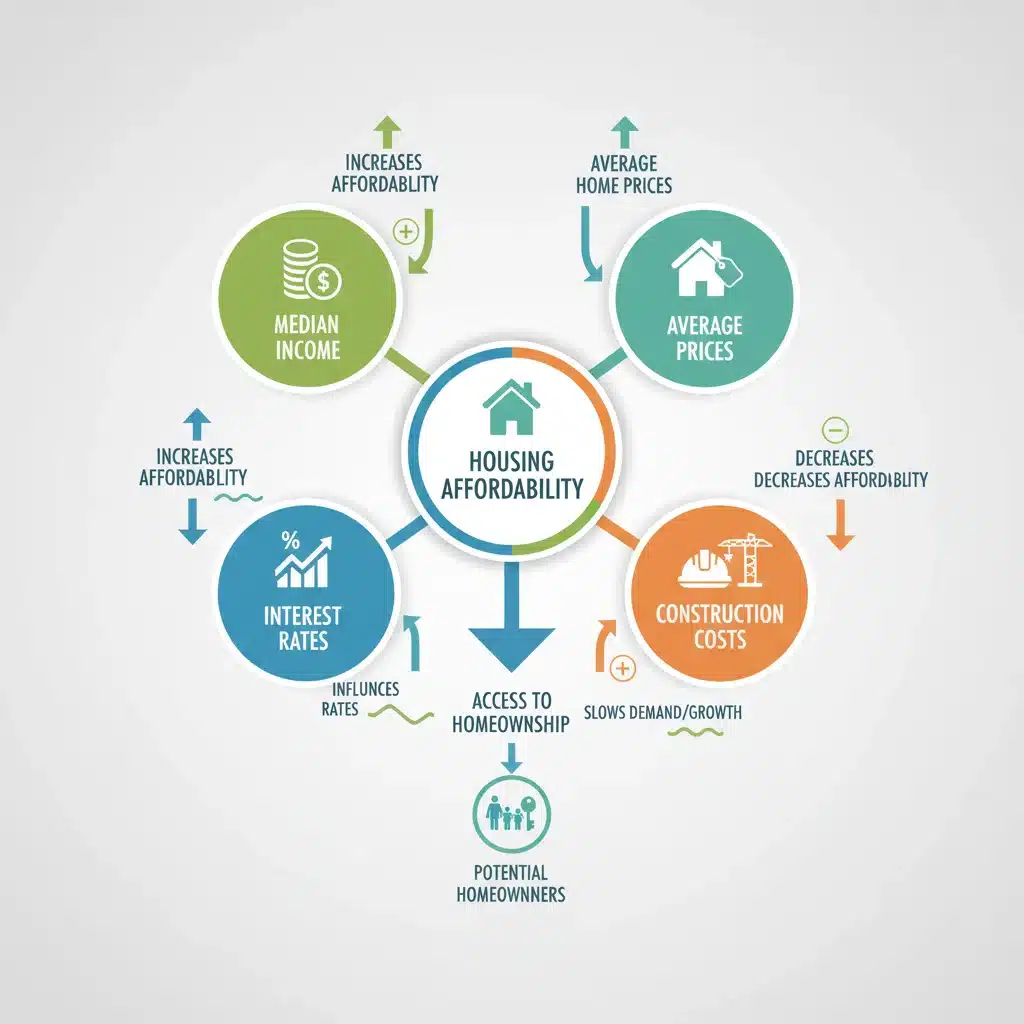 Infographic detailing the multi-faceted factors affecting housing affordability.