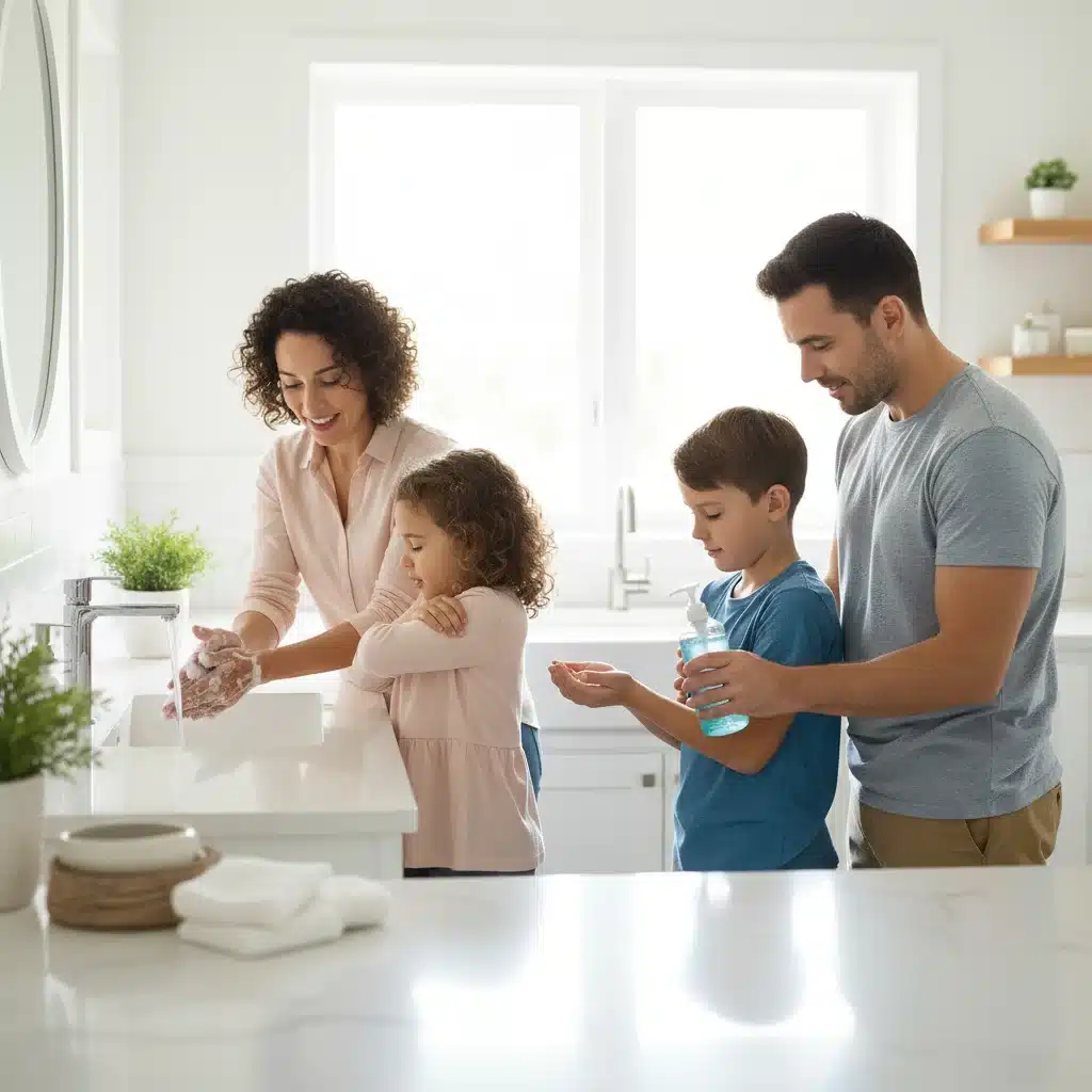 Family demonstrating effective flu prevention hygiene practices at home