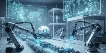 Manufacturing Output 2026: Sector Economic Analysis & Future Trends Futuristic manufacturing facility with robots and data screens