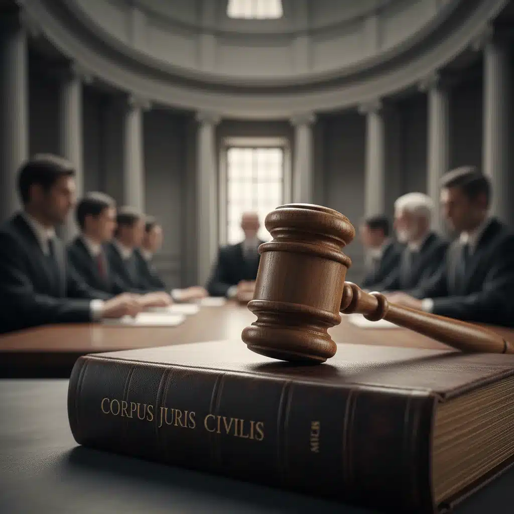 Gavel on law book, symbolizing judicial authority and legal deliberation.