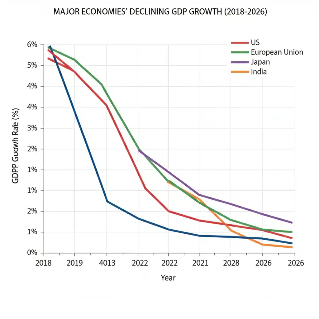 Projected GDP growth decline in major economies leading to 2026