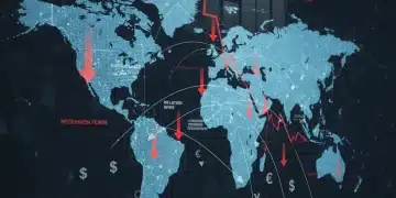 Global Economic Slowdown 2026: Impact on US Economy Global economic slowdown affecting US economy in 2026, world map with downward trend indicators