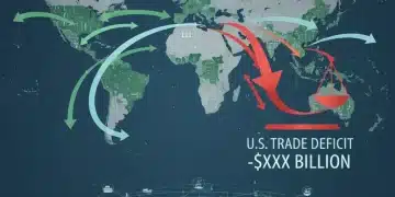 Global trade network illustrating the U.S. trade deficit, economic imbalance