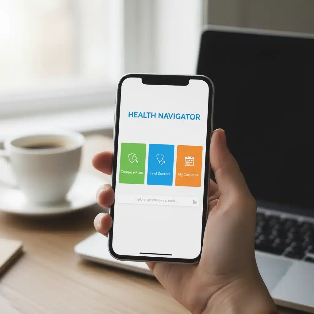 Person using a smartphone to explore health insurance marketplace options
