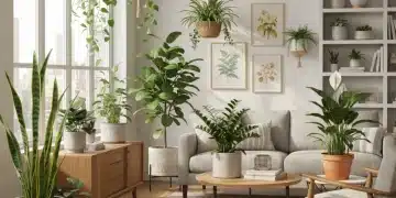 Vibrant living room with diverse easy-care houseplants enhancing home decor