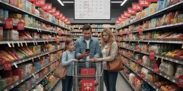 Family budgeting amidst rising prices, symbolizing the impact of 3% inflation on consumer spending in 2026.