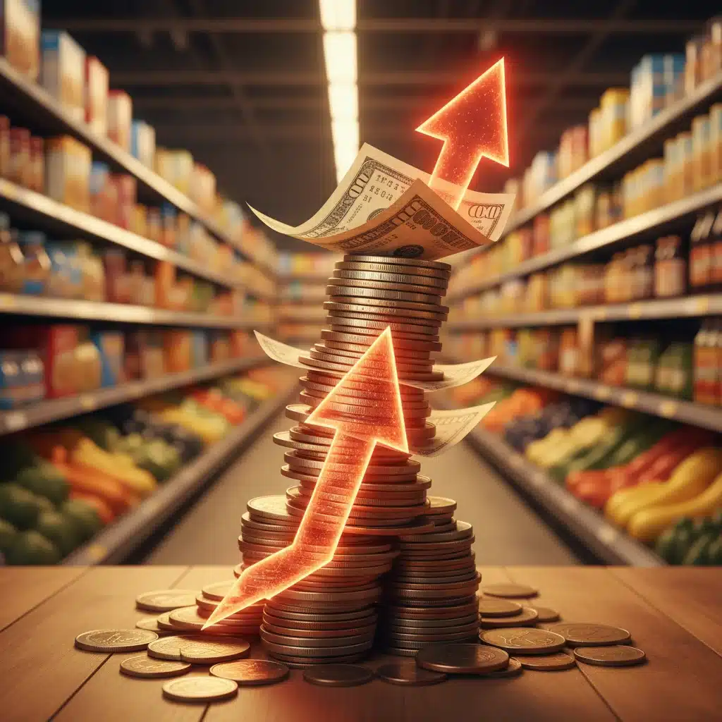 Visualizing inflation with rising prices and consumer goods in the background