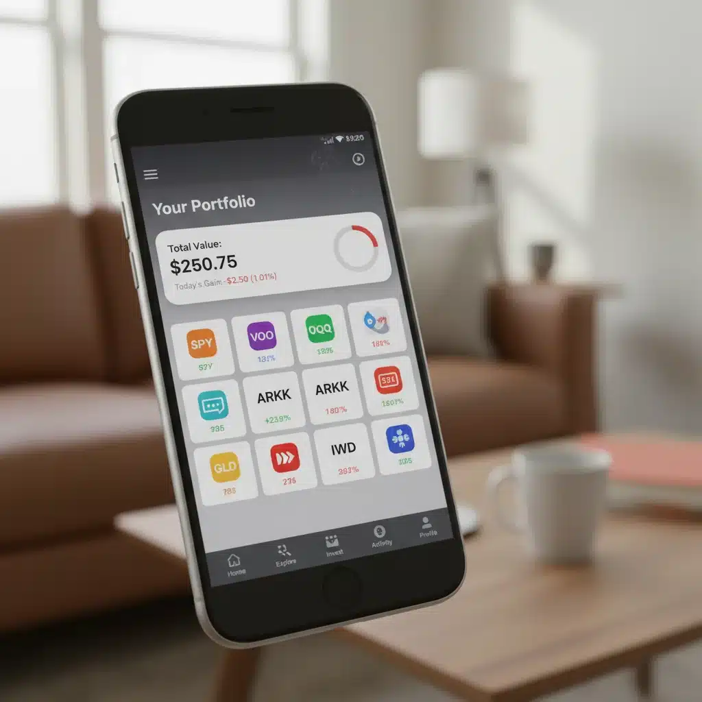 Smartphone displaying an investment app with ETF options for small budgets