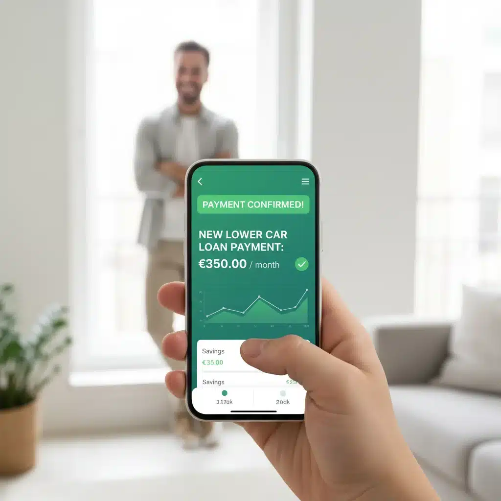 Smartphone showing lower car loan payment confirmation