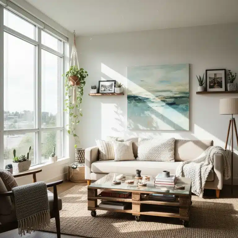 Modern living room with personalized DIY decor elements