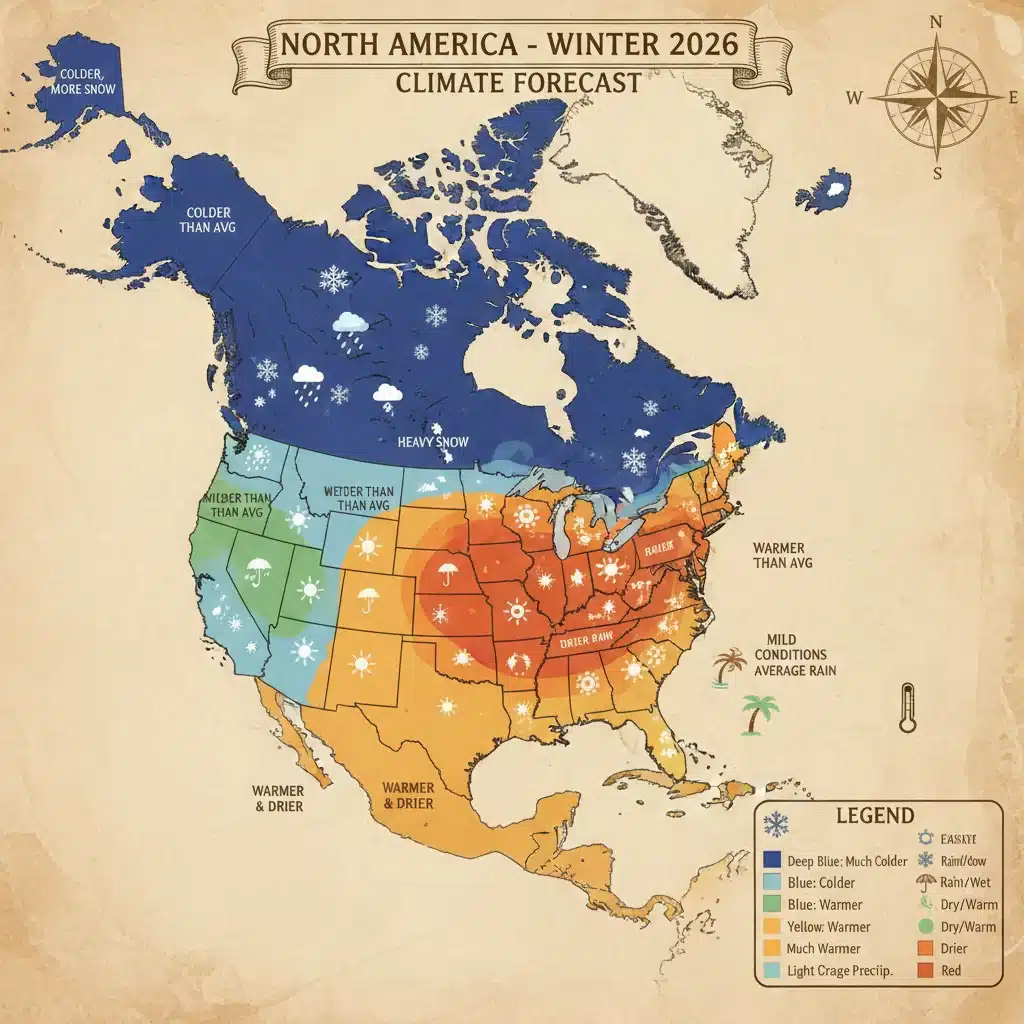 North American regional weather predictions winter 2026