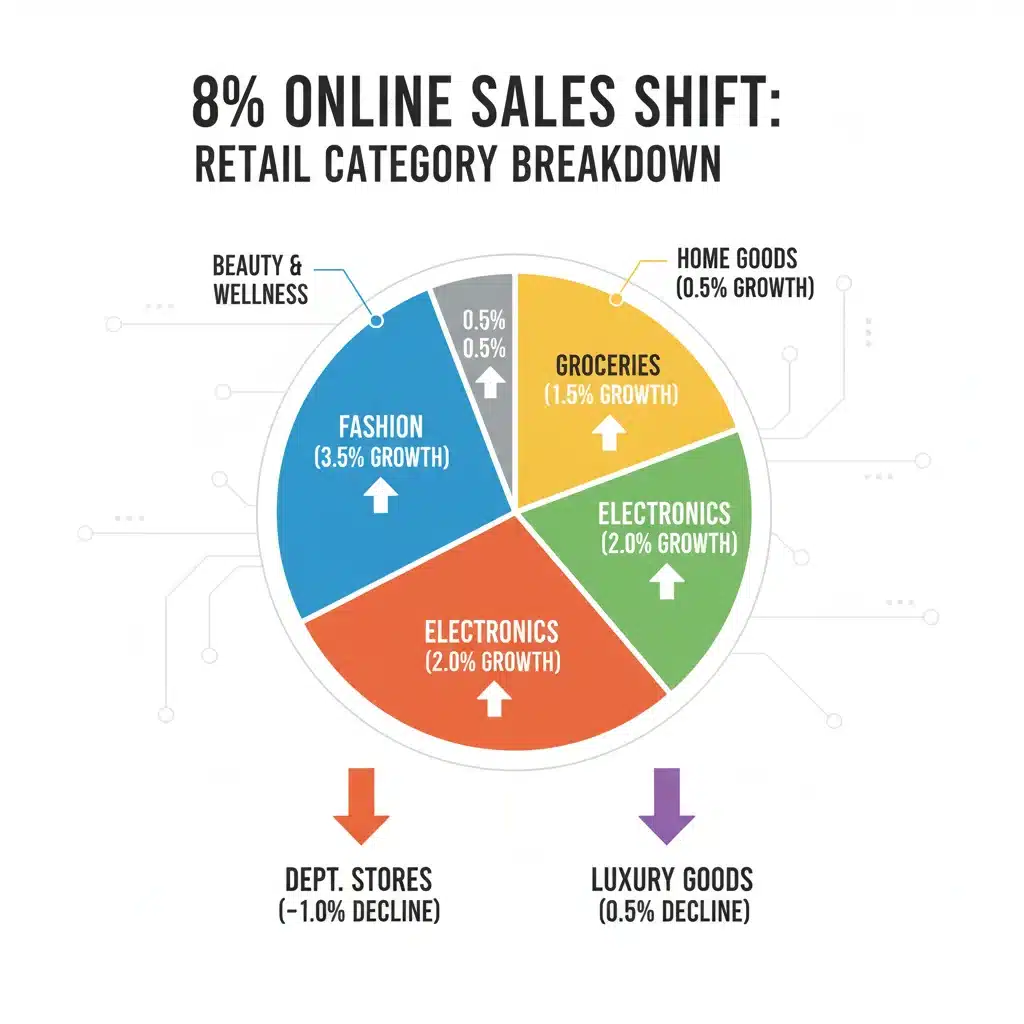 Infographic showing online sales shift across retail categories