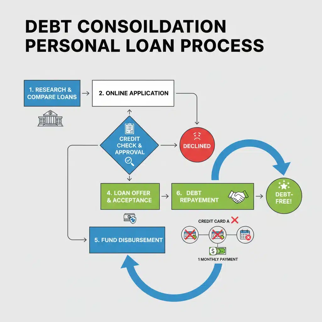 Flowchart illustrating personal loan application process for debt consolidation