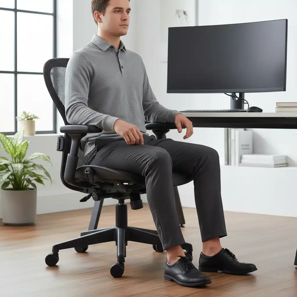 Person demonstrating proper posture in an ergonomic office chair