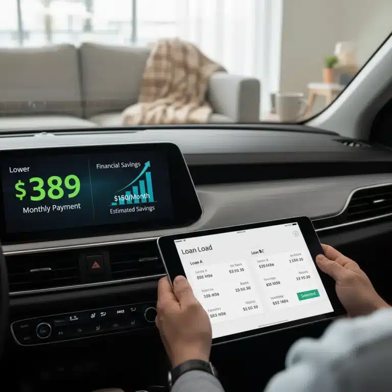 Dashboard showing reduced car loan payments after refinancing