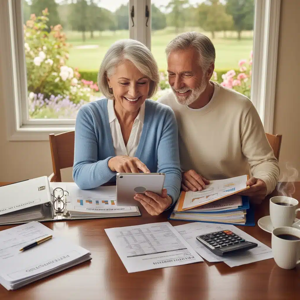 Senior couple reviewing financial documents for retirement healthcare planning