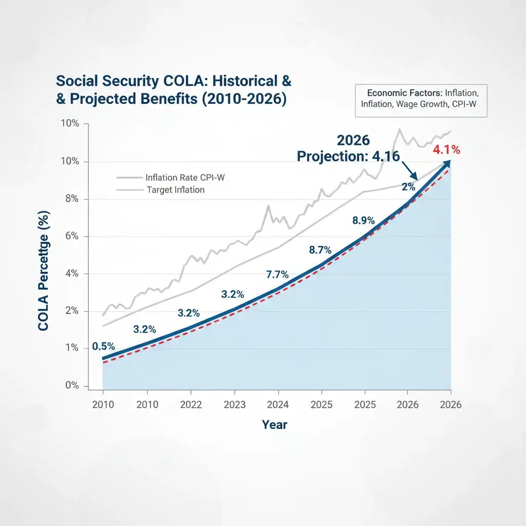 Graph illustrating Social Security COLA projections for 2026