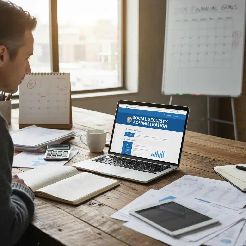 Individual reviewing Social Security benefits online for retirement planning