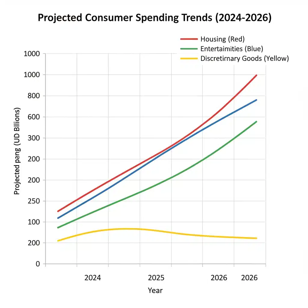 Projected spending trends for essential and discretionary goods under 3% inflation by 2026.