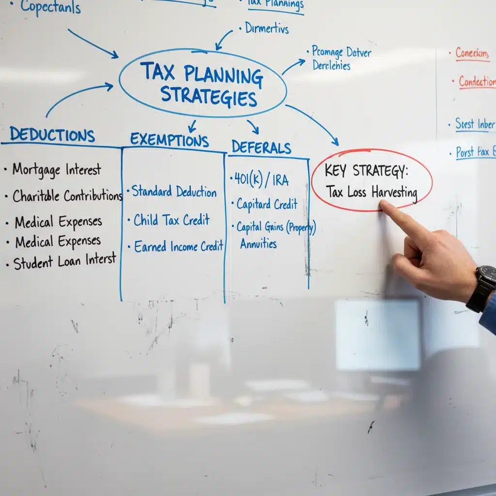 Whiteboard illustrating various tax planning strategies for capital gains.
