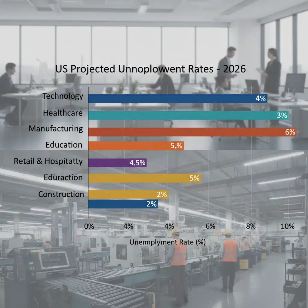 Projected unemployment rates by sector in the 2026 US labor market.