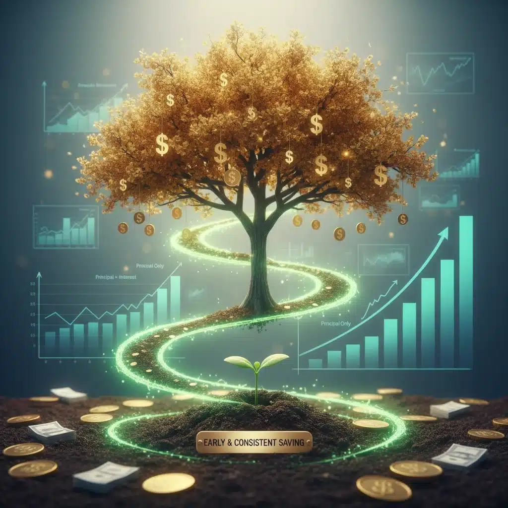 Visual metaphor for compounding interest in retirement savings