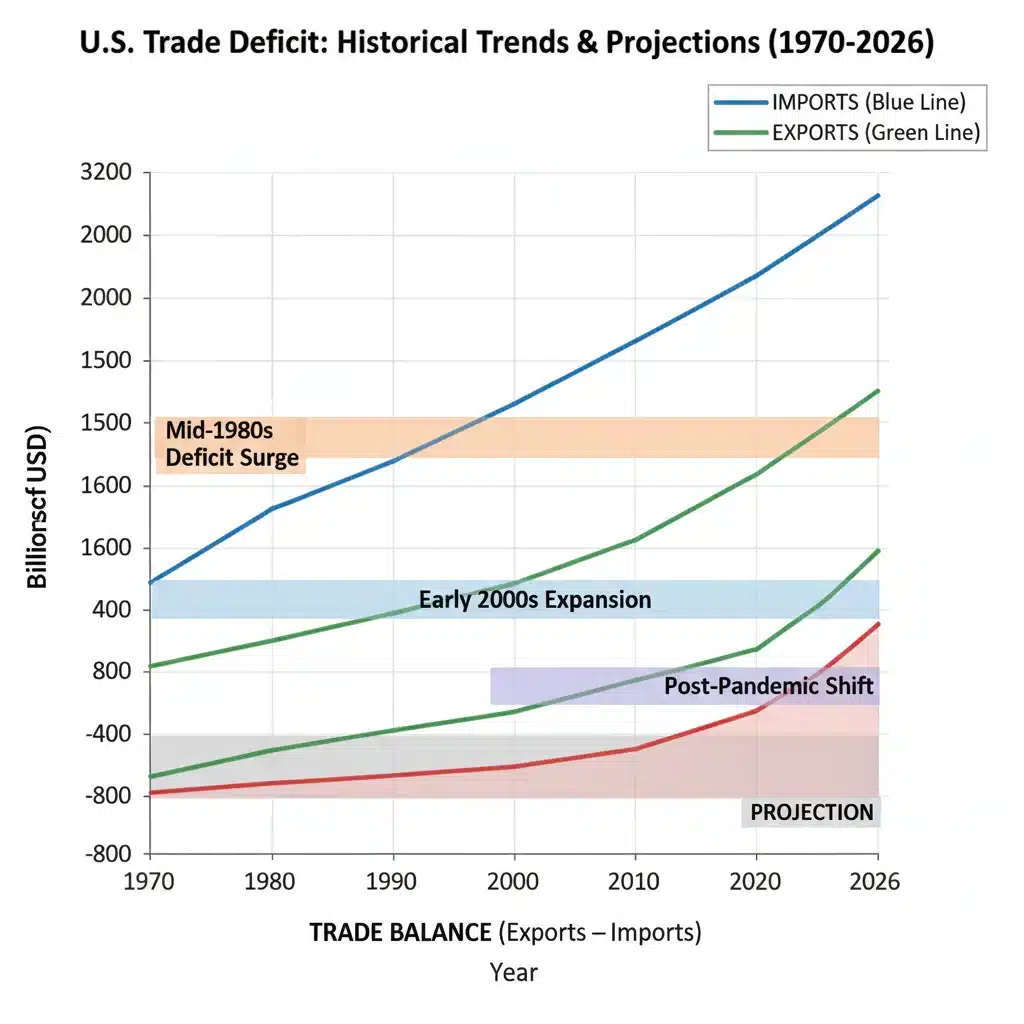 Historical and projected U.S. trade deficit trends graph